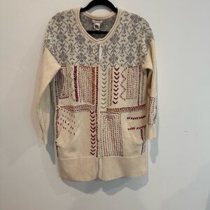Sundance Embroidered Lambs Wool Nordic Long Victoria Cardigan Womens Size Small
